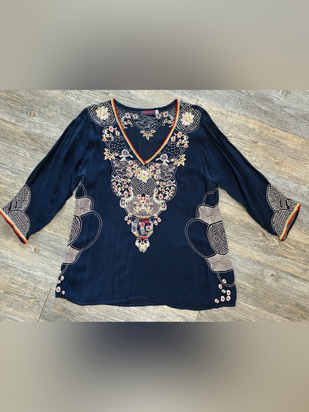 Johnny Was Medium Boho Embroidered Tunic Top Blue Grandmacore Cottagecore